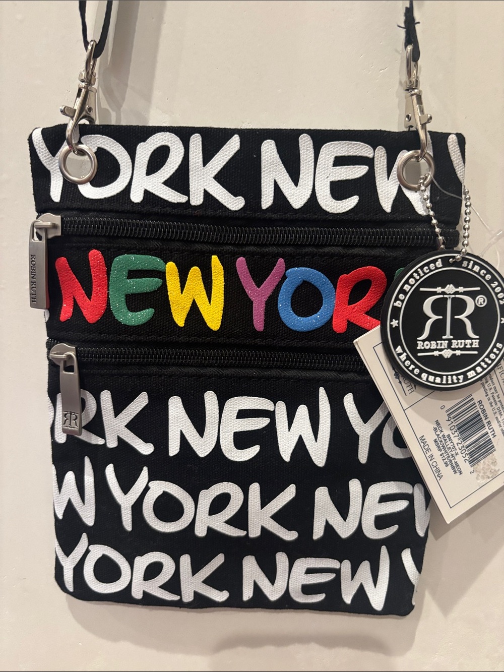 Robin Ruth Black Crossbody Bag with Multicolor NEW YORK